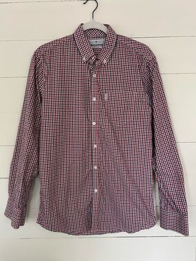 Five Four Red and White Gingham Button-Down Shirt, 100% Cotton. Size Medium.